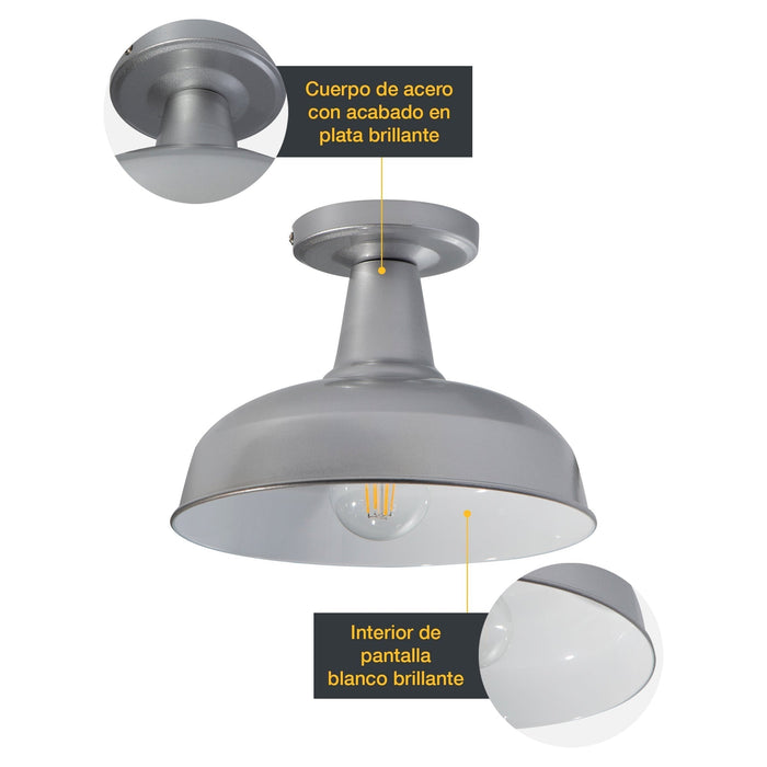 Lámpara de Techo Plata 1 Luz  E27 60w