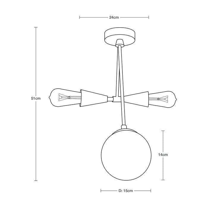 Lámpara de Techo Negro 3 Luces  E27 40w