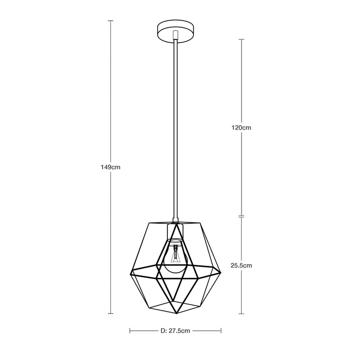 Lámpara Colgante Geometrica Vintage Negro Mate E27 40W 1 Luz