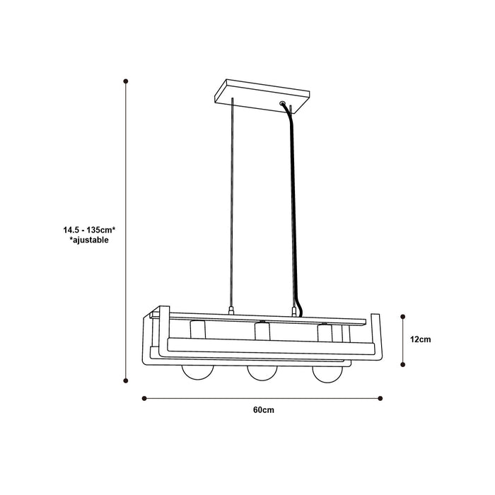 Lámpara Colgante Designers Madera y Negro 3 Luces 60W E27