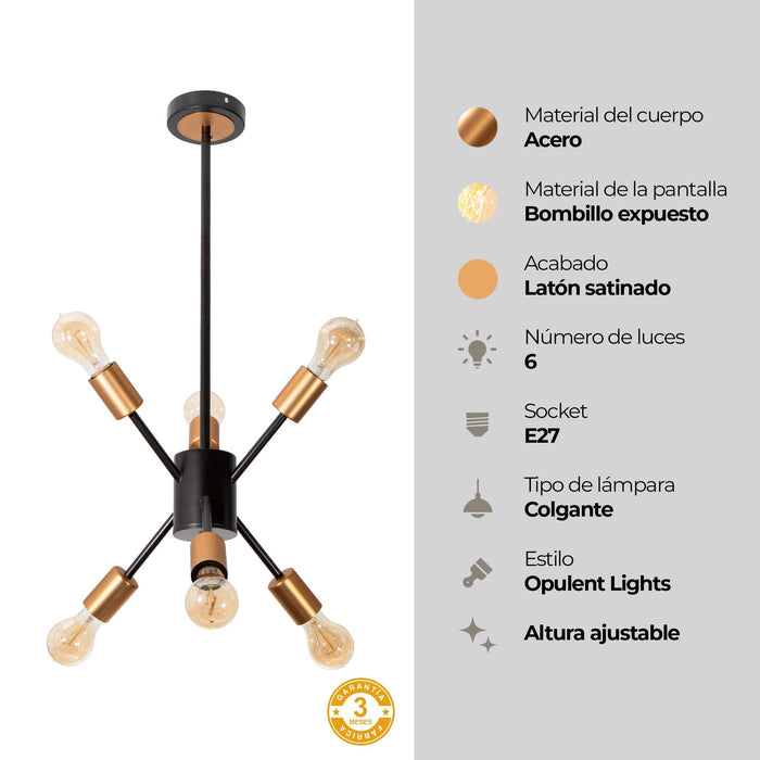 Lámpara Colgante Negro y Bronce 6 Luces  E27 40w