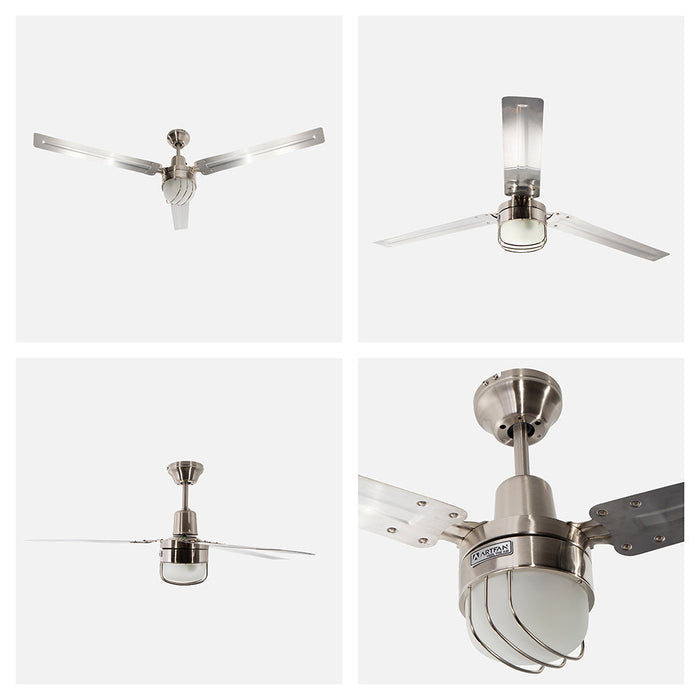 Ventilador de techo industrial plata 54", control de pared, 1 Luz