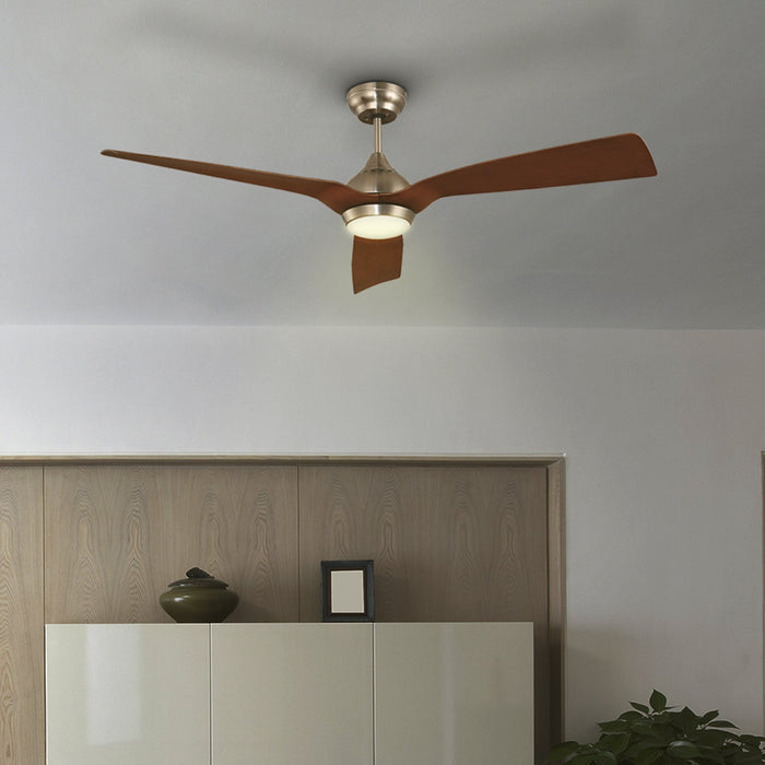 Ventilador de techo con luz LED, 52" acabado de níquel satinado, con control remote, 3 aspas