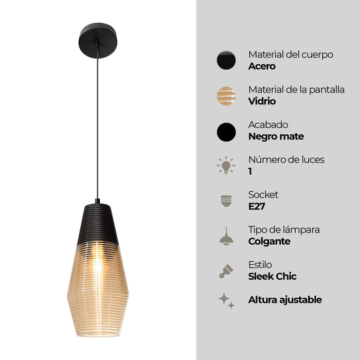 Lámpara Colgante Sleek Chic Negro E27 60w 1 Luz