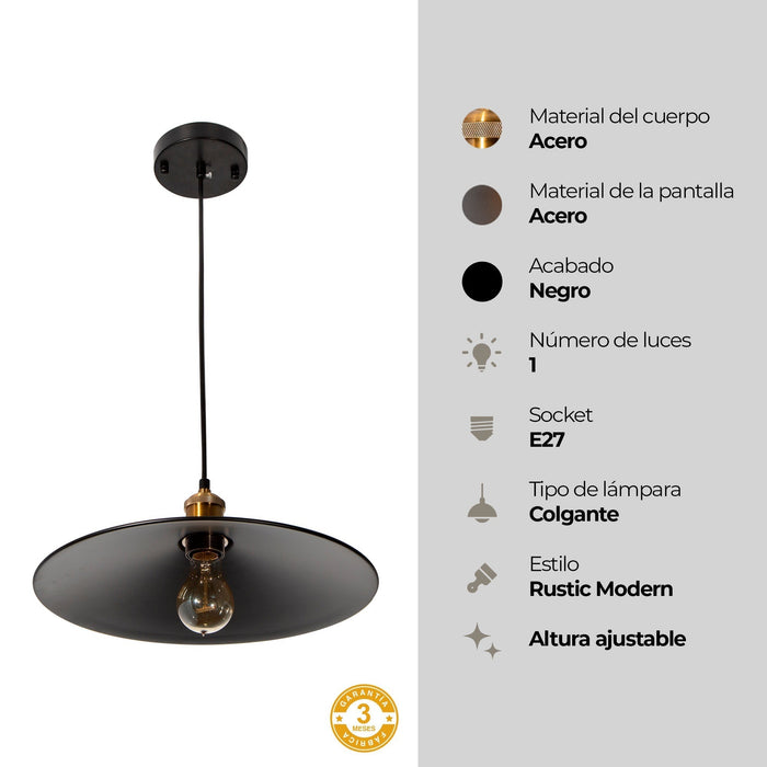 Lámpara Colgante Vintage Negro Mate E27 40W 1 Luz