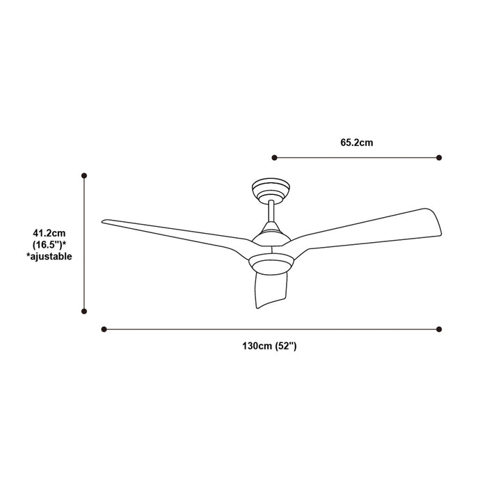 Ventilador de techo con luz LED, 52" acabado de níquel satinado, con control remote, 3 aspas