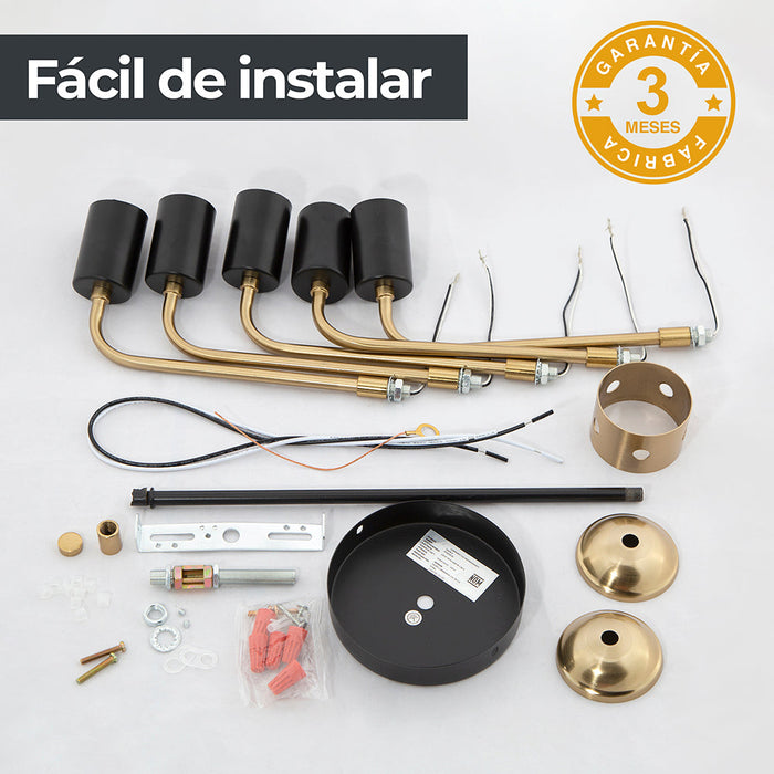 Lámpara Colgante Araña Negro Latón G100 E27 40w 5 Luces