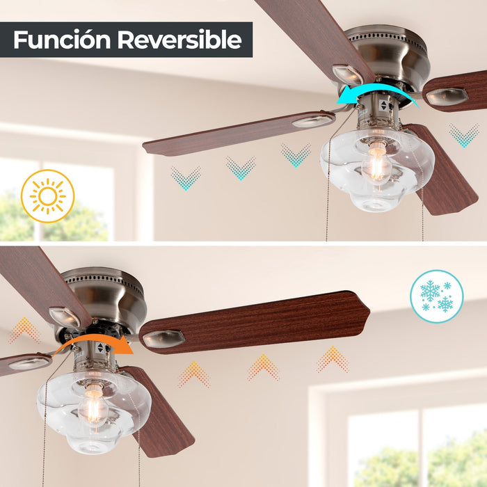 Ventilador de Techo 42 Madera 60W 4 Aspas Reversible 1 Luz