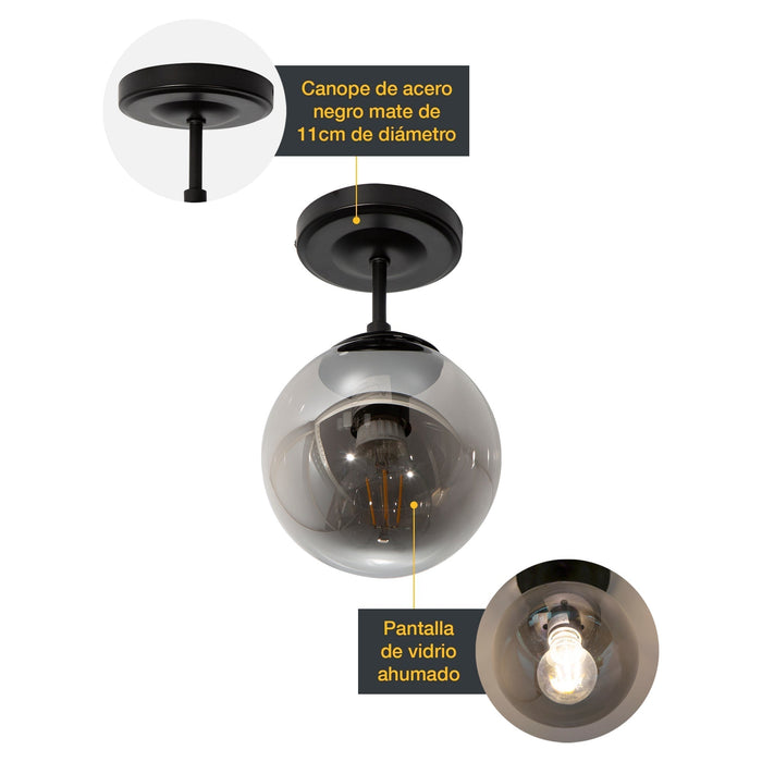 Lámpara de Techo Ahumado 1 Luz  E27 60w