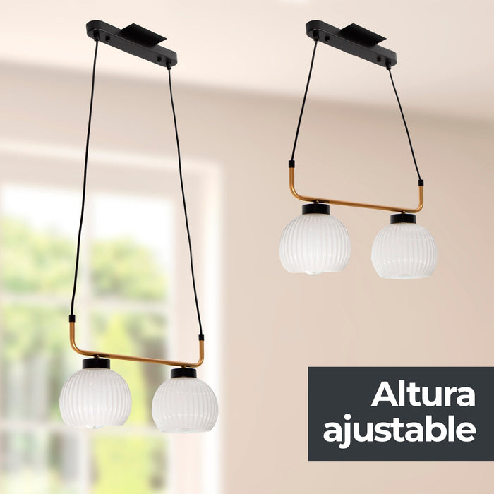 Lámpara Colgante Moderno Negro y Dorado 40w E27 2 Luces