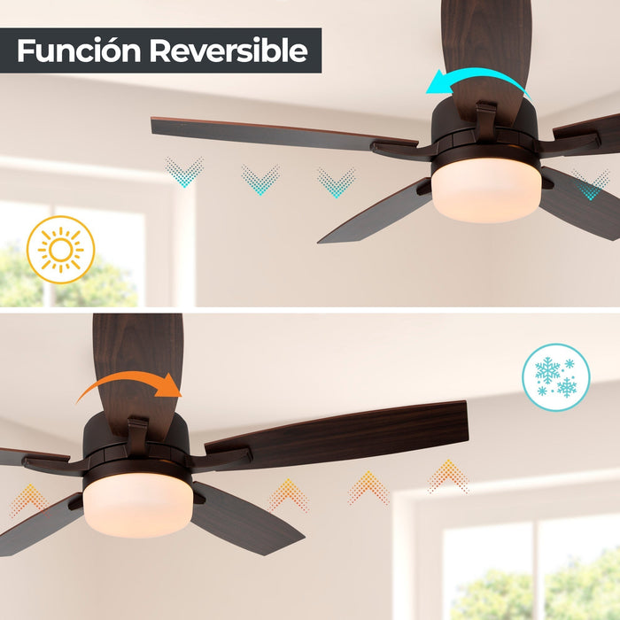 Ventilador De Techo 52" Bronce 2L E27 40W Con Control De Pared