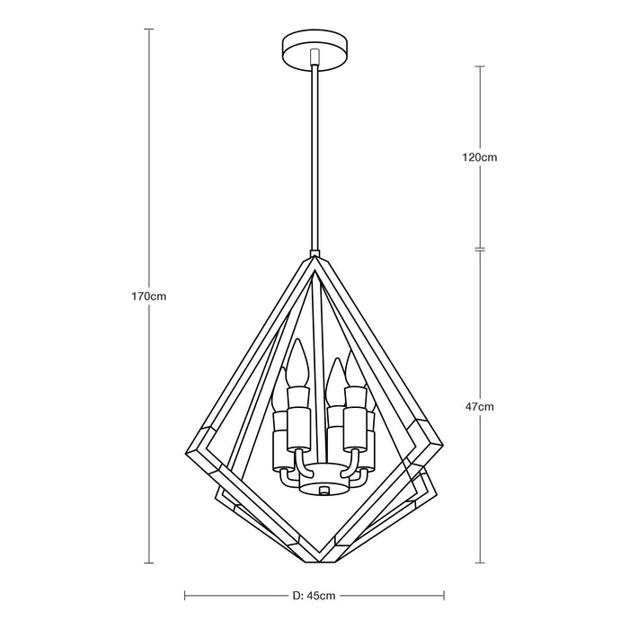 Lámpara Colgante Rústico Plata Cromo E12 40W 4 Luces