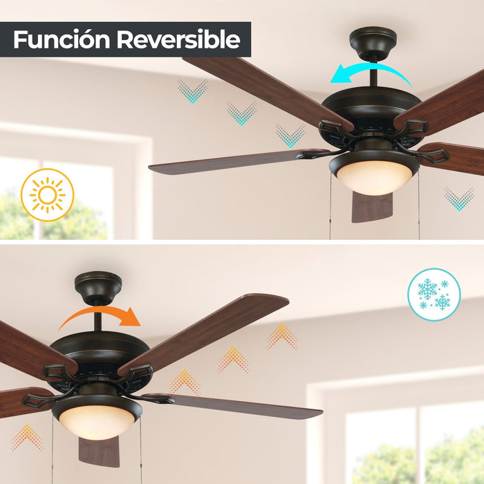 Ventilador Techo 52" Bronce 5 Aspas Reversibes 60W 3 Velocidades