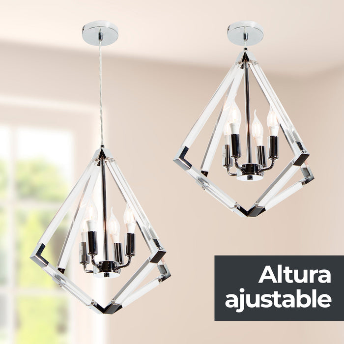 Lámpara Colgante Rústico Plata Cromo E12 40W 4 Luces