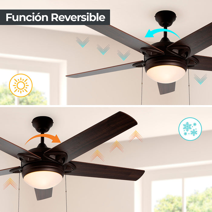 Ventilador De Techo 52" 5 Aspas 1L E27 Con Control De Cadena.