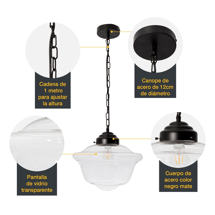 Lámpara Colgante  Negro Mate 60W  E27 1 Luz