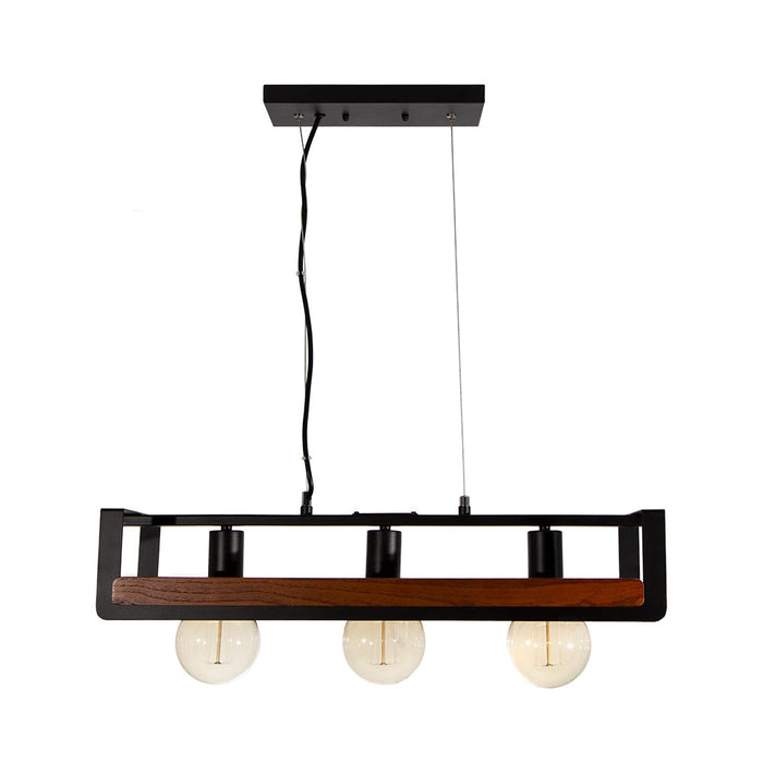 Lámpara Colgante Designers Madera y Negro 3 Luces 60W E27