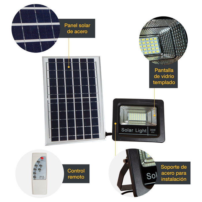 Lámpara Solar Exterior Piso LED 30W 6500K Luz Blanca IP64