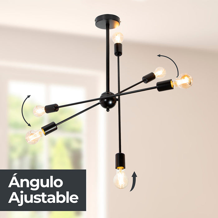 Lámpara de Techo Bronce 6 Luces  E27 60w mod negro