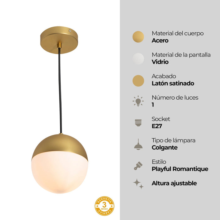 Lámpara Colgante  Bronce Vidrio Opalizado  E27 40W 1 Luz