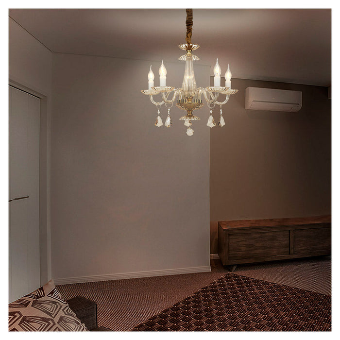 Lámpara Colgante Lumicentro Candelabro Color Dorado de 5 Luces