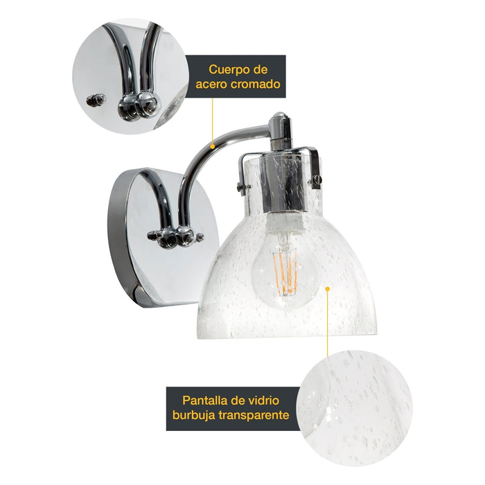 Lámpara de Pared Cromo 1 Luz  E27 60w