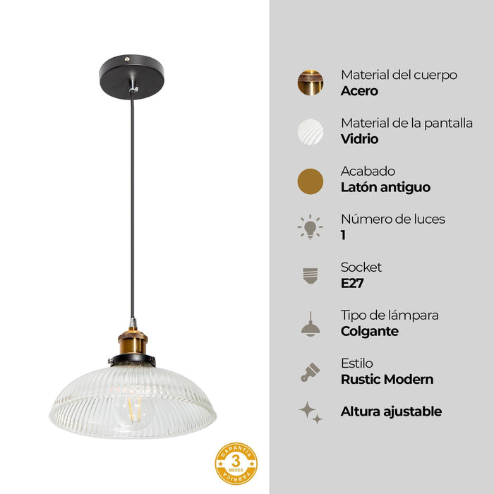 Lámpara Colgante Acabado en Negro Socket E27 60w 1 Luz