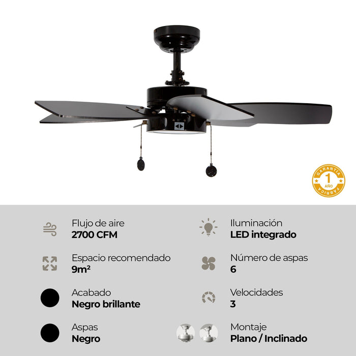 Ventilador LED De Techo 32" Negro 12W