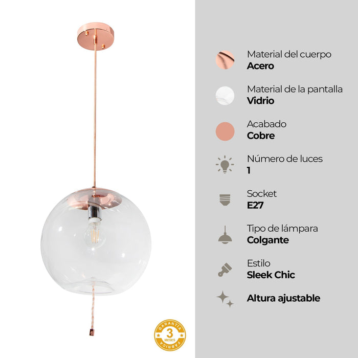 Lámpara Colgante  Cobre y Cromo 40W  E27 1 Luz