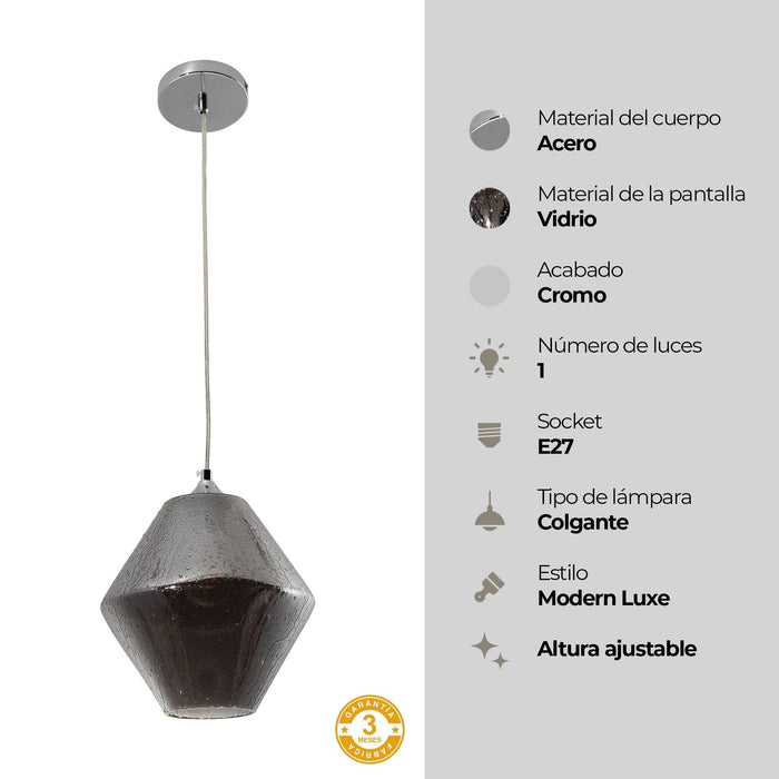 Lámpara Colgante Moderna Cromo y Ahumado 40 W de 1 Luz
