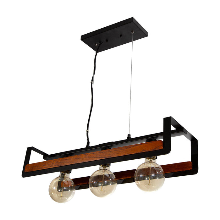 Lámpara Colgante Designers Madera y Negro 3 Luces 60W E27