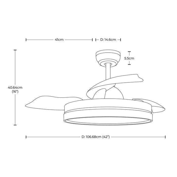 Ventilador De Techo Retráctil 42", Luz LED, Marrón, 3 Aspas, 6 Velocidades