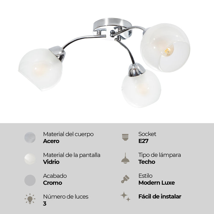 Lámpara Techo Cromo E27 40W 3 Luces