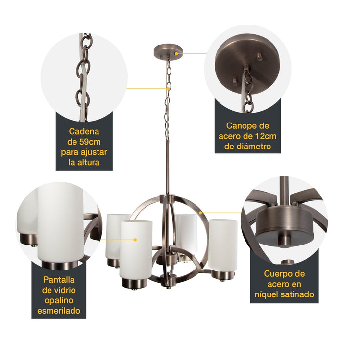 Lámpara Colgante  Transicional Níquel Satinado E27 40W 4 Luces