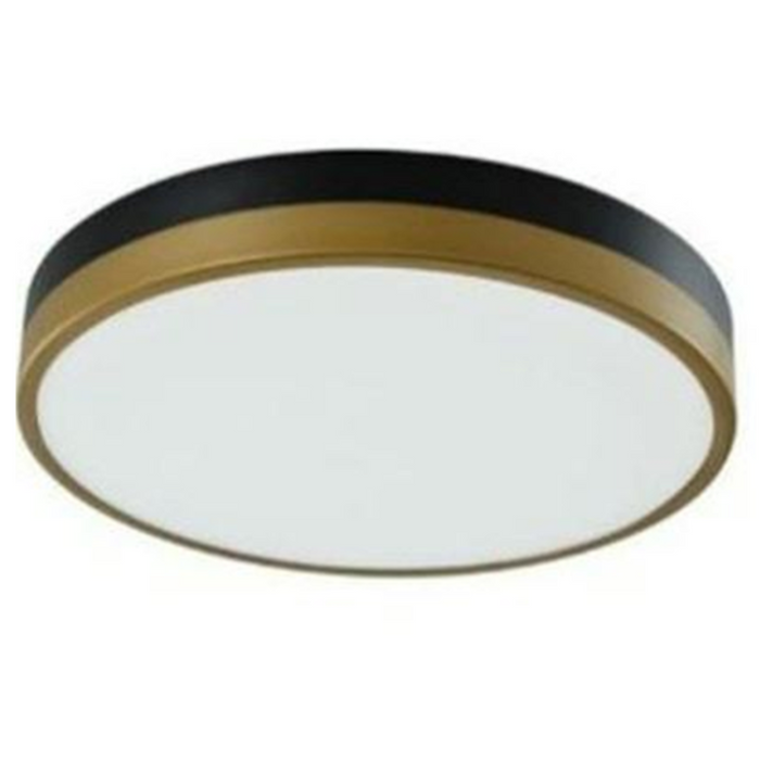 Plafón de Techo LED - Acero con Pantalla de Acrílico, Acabado Negro Mate y Dorado, 24W