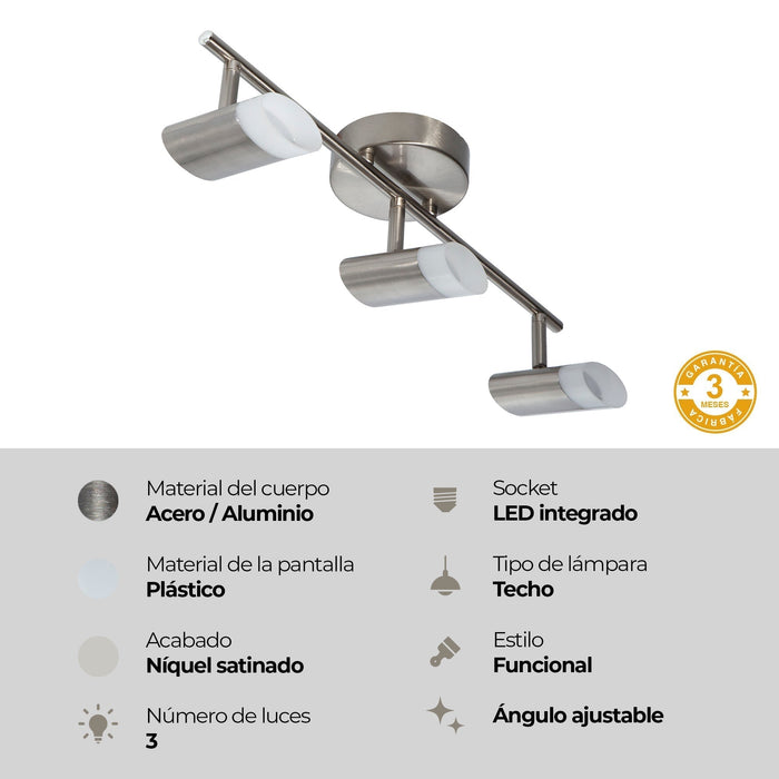 Lámpara De Techo 3 Luces Led Integrado 3000k 14w