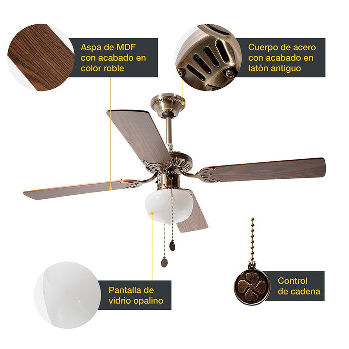 Ventilador de techo 42" bronce antiguo 1 Luz E27 40w