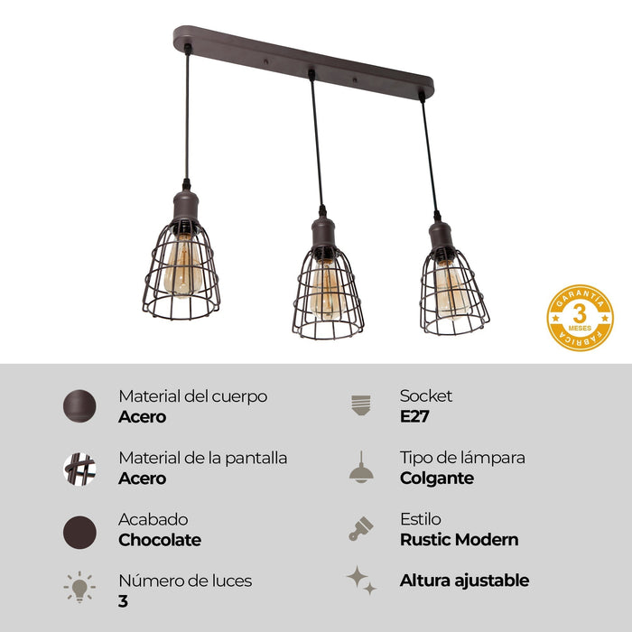 Lámpara Colgante Chocolate 3 Luces  E27 60w