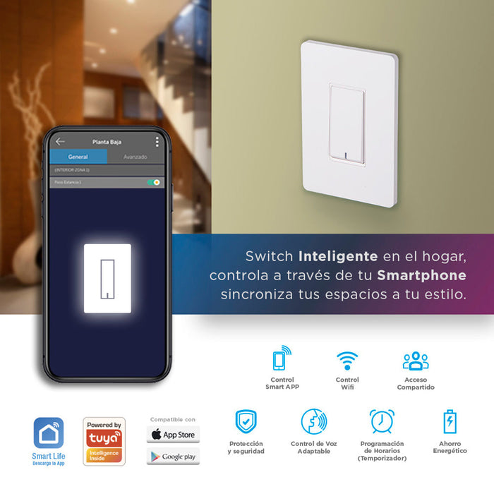 Interruptor de pared inteligente encendido y apagado vía WIFI, 2 Piezas
