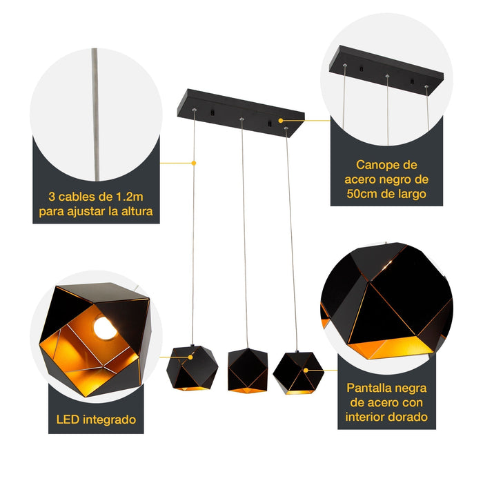 Lámpara Colgante LED Moderno Negro Luz Cálida  12w