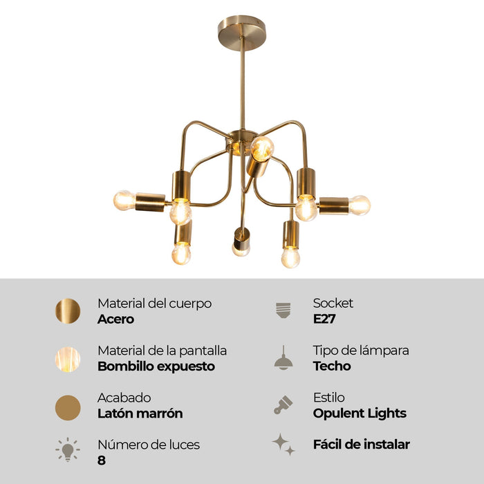 Lámpara Colgante Sputnik Latón G100 E27 40w 8 Luces