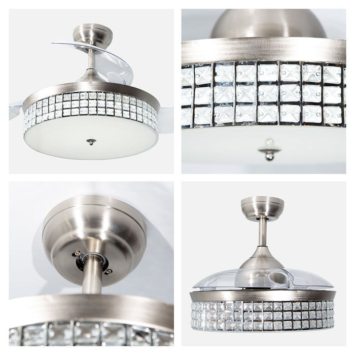 Ventilador De Techo Retráctil 42", Luz LED, Cromo, 3 Aspas, 6 Velocidades