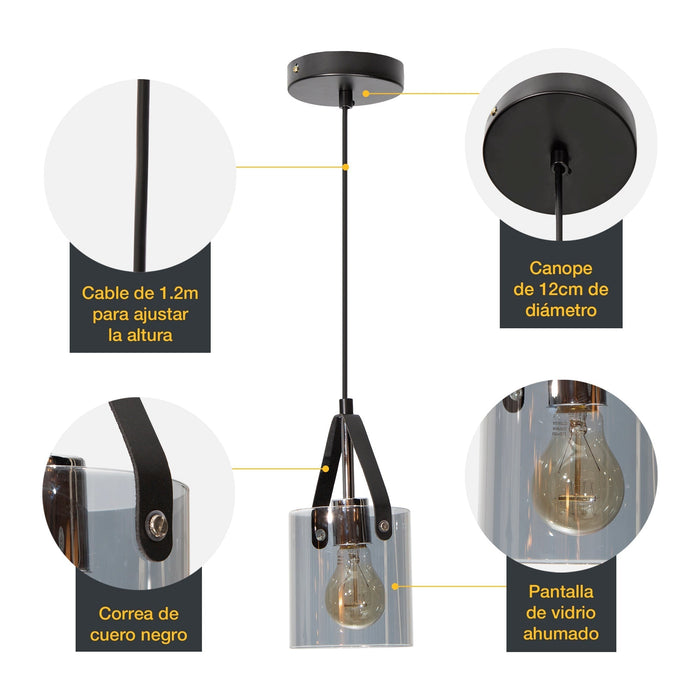 Lámpara Colgante Modern Luxe Negro E27 10w 1 Luz