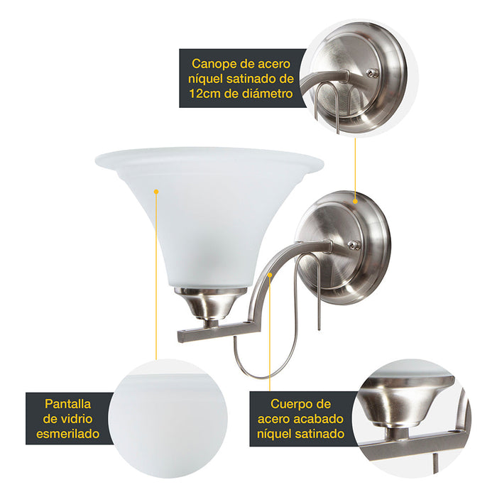 Aplique De Pared Níquel Satinado 60w E27 1 Luz