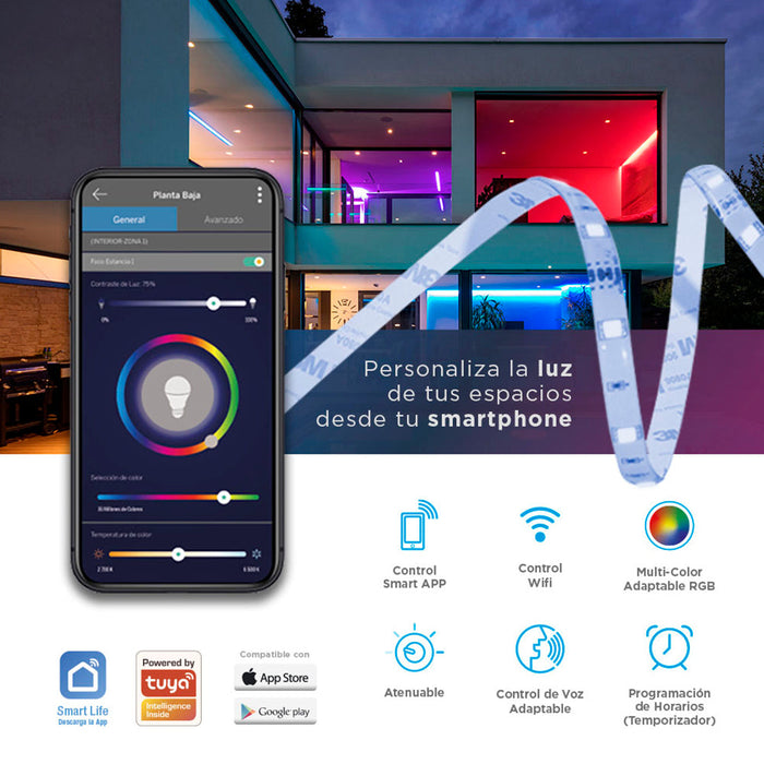 Tira LED Inteligente 5 metros con control de brillo & RGB vía WIFI