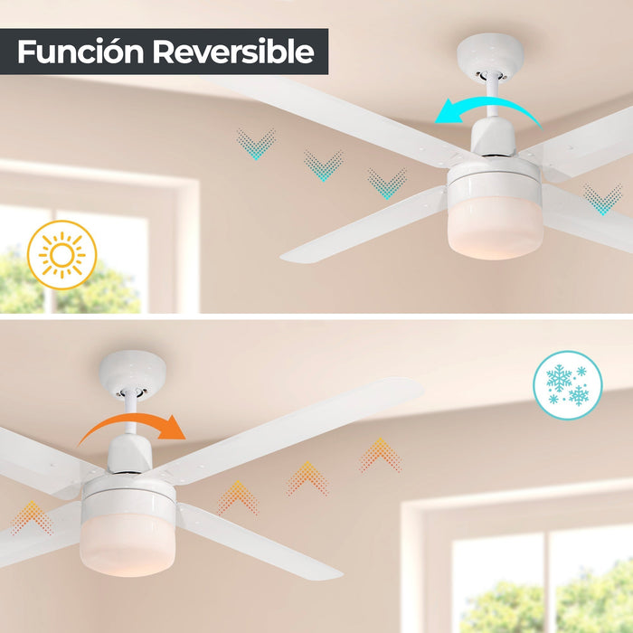 Ventilador De Techo 48" Blanco 1L E27 60W Con Control De Pared