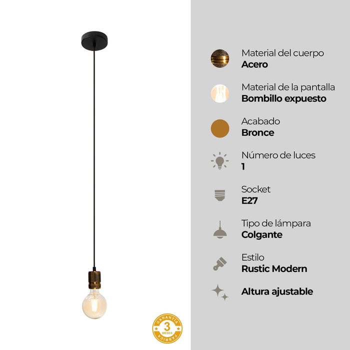 Lámpara Colgante Mini Retro Bronce E27 60W 1 Luz