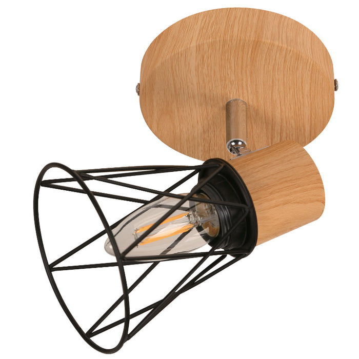 LAMP. TECHO REFLECTORA NEGRO Y MADERA 1L E27 40W