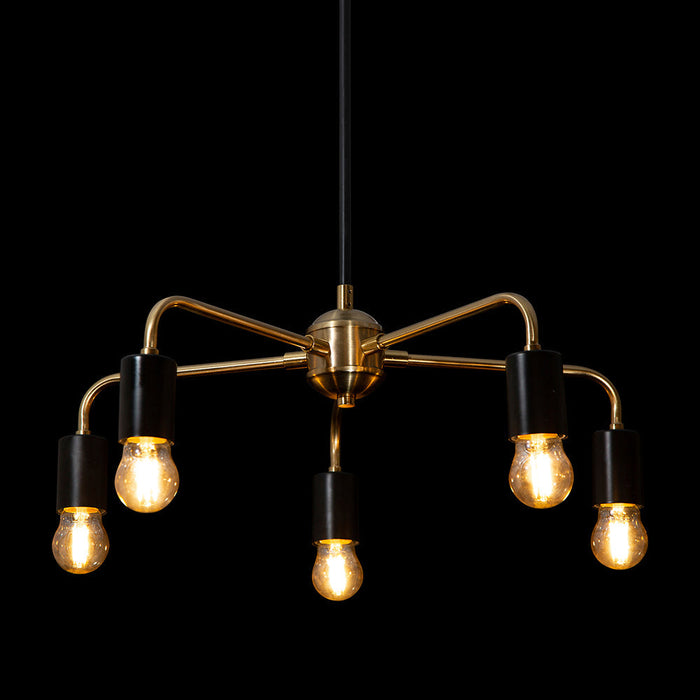 Lámpara Colgante Araña Negro Latón G100 E27 40w 5 Luces