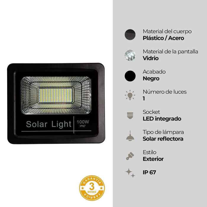 Lámpara Panel Solar Exterior LED 100W 6500K Luz Blanca IP67